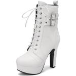 Weiße Gothic Runde High Heel Stiefeletten & High Heel Boots mit Nieten mit Reißverschluss aus Leder rutschfest für Damen Größe 36 