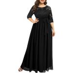 Schwarze Pin Up 3/4-ärmelige Maxi Rundhals-Ausschnitt Lange Abendkleider mit Reißverschluss aus Chiffon für Damen Größe M Große Größen zum Abschlussball 