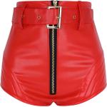 Rote Leder Hotpants mit Gürtel aus Leder für Damen Größe M 