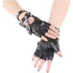 Reduzierte Schwarze Punk Fingerlose Handschuhe & Halbfinger-Handschuhe mit Nieten mit Schnalle aus Leder für Damen 