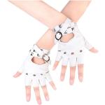 Reduzierte Weiße Punk Fingerlose Handschuhe & Halbfinger-Handschuhe mit Nieten mit Schnalle aus Leder für Damen 