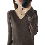 Dunkelbraune Casual Langärmelige V-Ausschnitt Kaschmir-Pullover aus Wolle für Damen Größe M für Partys für den für den Herbst 