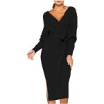 Schwarze Elegante Langärmelige Rundhals-Ausschnitt Kaschmir-Pullover aus Wolle für Damen Größe 3 XL für den für den Herbst 