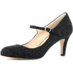 Reduzierte Schwarze Evita Shoes BIANCA Damenpumps mit Riemchen aus Filz zum Oktoberfest 