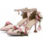 Rosa Lack-Optik Spitze Pfennigabsatz High Heels & Stiletto-Pumps mit Riemchen aus Lackleder für Damen zur Hochzeit 