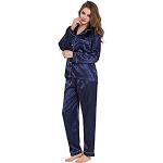 Marineblaue Unifarbene Pyjamas lang aus Seide für Damen Größe S für den für den Sommer 