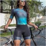 Damen Radtrikot Set, Triathlon Einteiler Bodysuit, Schnell Trockend Radtrikot Kurzarm + Radhose mit Sitzpolster Fahrradbekleidung (5,3XL)