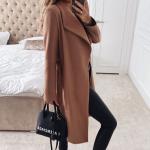 Khakifarbene Sexy Maxi Trenchcoats lang aus Wolle für Damen Größe XL für den für den Winter 