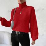 Reduzierte Rote SheIn Rollkragen Rollkragenpullover aus Wolle für Herren Größe L für den für den Herbst 