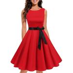 Rote Vintage Ärmellose Midi Rundhals-Ausschnitt Ballkleider mit Reißverschluss für Damen Größe 3 XL zur Hochzeit für den für den Sommer 
