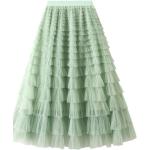 Hellgrüne High Waist Röcke & Taillenröcke mit Rüschen aus Mesh für Damen Einheitsgröße 