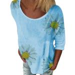 Blaue Oversize 3/4-ärmelige T-Shirts mit Blumenmotiv aus Spitze für Damen Größe M 1-teilig für den für den Frühling 
