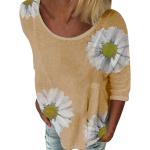 Khakifarbene Oversize 3/4-ärmelige T-Shirts mit Blumenmotiv aus Spitze für Damen Größe L 1-teilig für den für den Frühling 