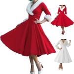 Rote Unifarbene Vintage Langärmelige Midi V-Ausschnitt Midikleider & knielange Kleider Handwäsche für Damen Größe XXL zu Weihnachten für den für den Winter 