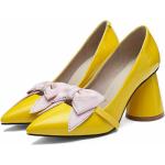 Reduzierte Gelbe Sexy Spitze Blockabsatz High Heels & Stiletto-Pumps ohne Verschluss für Damen für Partys 
