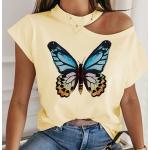 Gelbe Elegante Schulterfreie T-Shirts mit Insekten-Motiv aus Polyester für Damen Größe L für Partys für den für den Sommer 