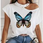 Weiße Elegante Schulterfreie T-Shirts mit Insekten-Motiv aus Polyester für Damen Größe L für Partys für den für den Sommer 