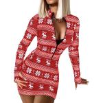 Rote Casual Langärmelige Mini Bandage-Kleider & Bodycon-Kleider mit Reißverschluss aus Polyester für Damen Größe M Weihnachten 
