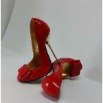 Rote Runde Pfennigabsatz High Heels & Stiletto-Pumps aus Kunstleder für Damen Größe 47 