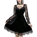 Schwarze Gothic Langärmelige Mini V-Ausschnitt Kurze Abendkleider mit Puffärmeln aus Mesh für Damen Größe M für den für den Sommer 