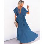 Royalblaue Elegante Maxi V-Ausschnitt Maxikleider für Damen Einheitsgröße für den für den Sommer 
