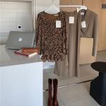 Khakifarbene Animal-Print Elegante Langärmelige Mini Minikleider & kurze Kleider mit Leopard-Motiv für Damen Größe L 