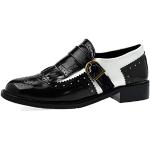Schwarze Lack-Optik Business Hochzeitsschuhe & Oxford Schuhe mit Schnalle in Breitweite aus Leder leicht für Damen Größe 38,5 mit Absatzhöhe bis 3cm 