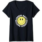 Schwarze Emoji Smiley V-Ausschnitt T-Shirts für Damen Größe S 