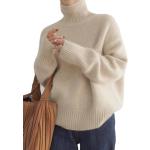 Reduzierte Aprikose Casual Langärmelige Rollkragen Kaschmir-Pullover aus Wolle für Damen Größe L für den für den Winter 