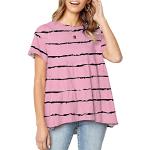 Pinke Gestreifte Rundhals-Ausschnitt T-Shirts mit Rüschen aus Polyester für Damen Größe S für den für den Sommer 