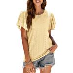 Gelbe Kurzärmelige T-Shirts mit Rüschen aus Polyester für Damen Größe XXL für den für den Sommer 