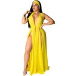 Gelbe Sexy Ärmellose Maxi Chiffonkleider aus Chiffon für Damen Größe L für Partys für den für den Frühling 