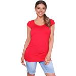 Rote Kurzärmelige Krisp V-Ausschnitt T-Shirts mit Knopf aus Jersey für Damen Größe M für den für den Sommer 