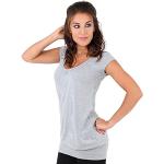 Graue Kurzärmelige Krisp V-Ausschnitt T-Shirts aus Jersey für Damen Größe M für den für den Sommer 