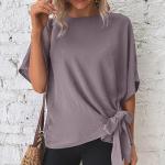 Violette Unifarbene 3/4-ärmelige Leinenblusen aus Leinen Handwäsche für Damen Größe XL für den für den Sommer 
