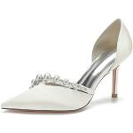 Elfenbeinfarbene Elegante Spitze High Heels & Stiletto-Pumps mit Perlen ohne Verschluss aus Stoff für Damen Größe 42 für die Braut 