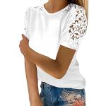 Weiße Unifarbene Elegante Kurzärmelige Rundhals-Ausschnitt T-Shirts mit Cutwork aus Spitze für Damen Übergrößen für Partys für den für den Sommer 