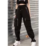 Schwarze Unifarbene Hip Hop Damenhosen mit Strass mit Reißverschluss Größe XL 