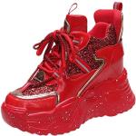 Rote Pailletten-Sneaker mit Strass leicht für Damen Größe 35 