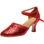 Rote Tanzschuhe Latein mit Glitzer in Komfortweite aus Leder für Damen Größe 38 