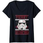 Schwarze Vintage Star Wars Stormtrooper V-Ausschnitt T-Shirts mit Weihnachts-Motiv für Damen Größe S Weihnachten 