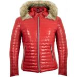 Rote Gesteppte MDM Jacken mit Fellkapuze aus Leder mit Kapuze für Damen Petite 