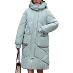 Khakifarbene Gesteppte Casual Maxi Stehkragen Trenchcoats lang mit Reißverschluss aus Polyester für Damen Übergrößen für den für den Winter 