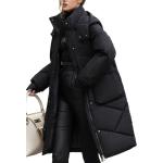 Schwarze Gesteppte Elegante Maxi Stehkragen Trenchcoats lang mit Reißverschluss aus Polyester für Damen Größe XXL für den für den Winter 