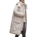 Beige Gesteppte Elegante Maxi Stehkragen Trenchcoats lang mit Reißverschluss aus Polyester für Damen Größe XXL für den für den Winter 