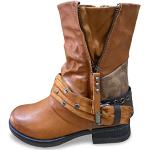 Damen Stiefeletten Biker Boots - Stiefel mit Nieten Schuhe Blockabsatz - Bequeme Herbst Winter Frauen Schuhe Schnallen – ST04 (Camel 38)