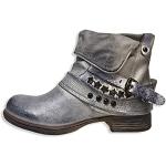 Damen Stiefeletten Biker Boots - Stiefel mit Nieten Blockabsatz - bequeme Herbst Winter Frauen Schuhe Schnallen - ST783 - Silber Z99 - Größe 36