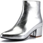 Silberne Spitze Blockabsatz High Heel Stiefeletten & High Heel Boots mit Reißverschluss atmungsaktiv für Damen Größe 42,5 für den für den Herbst 