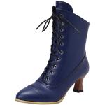 Blaue Vintage Spitze Ankle Boots & Klassische Stiefeletten aus Leder leicht für Damen Größe 41 
