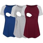 Graue Gestreifte Kurzärmelige Umstands-T-Shirts für Damen Größe L für Partys für den für den Sommer 